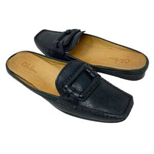 Cole Haan Jaiden Black Pebbled Leather Buckle Flat Loafer Mules - Size 7